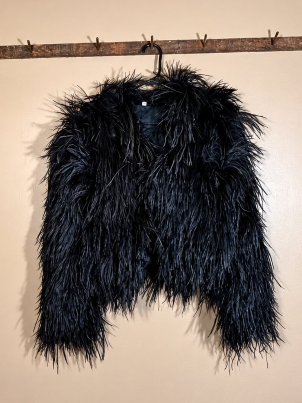 Adrienne Landau Black Ostrich Feather Jacket Med Cropped Glam
